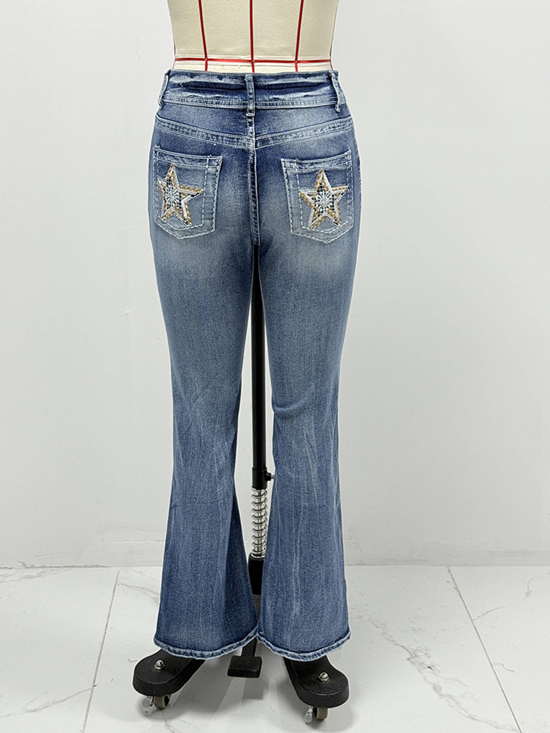 Bleu Jean slim taille haute élastique en vente sur Faire2