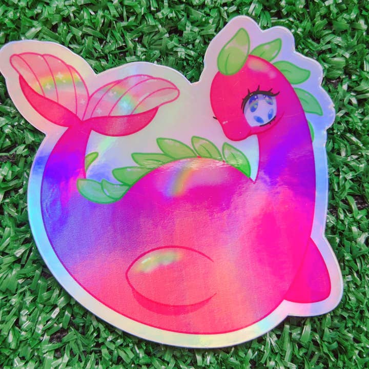serendipity the pink dragon holographic vinyl sticker for wholesale by Medium Mushroom