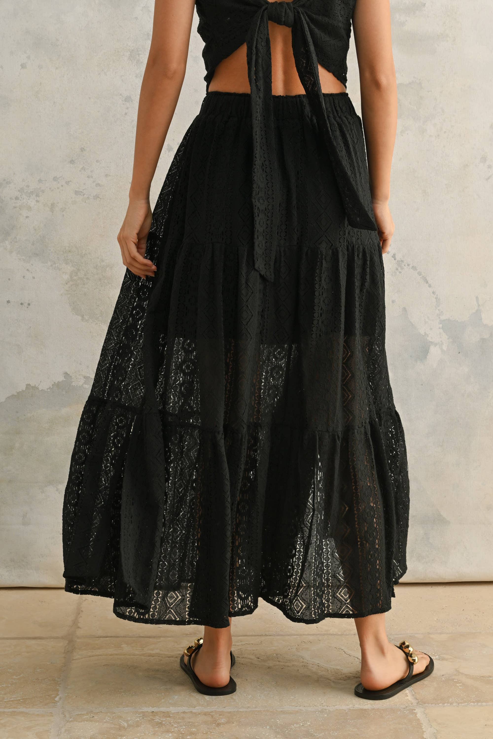 Black S5589ST   CROCHET LACE TIERED SKIRT for wholesale on Faire2