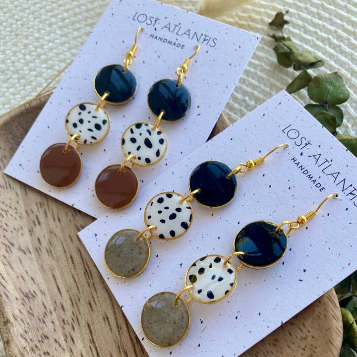 Neutral Clay Earrings - Trio Dangle Clay Earrings - Gold - B for wholesale by Lost Atlantis