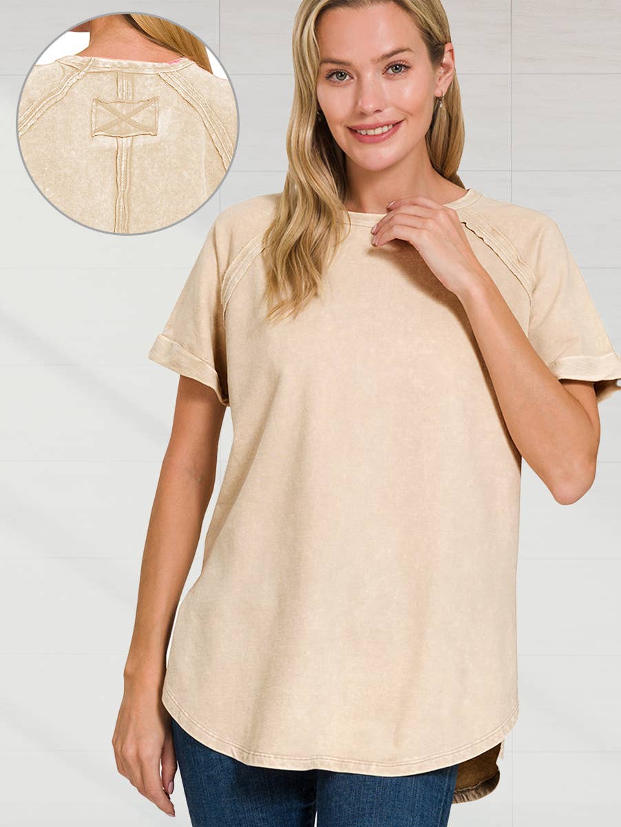 42POPS - Vendita all'ingrosso Maglietta - Donna - Top casual in French Terry lavaggio vintage con patch posteriore22