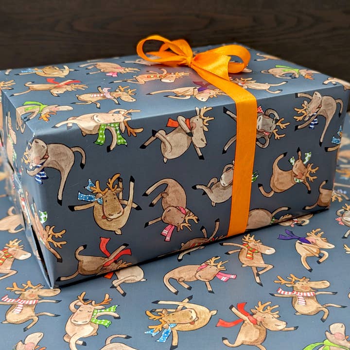 Hes Designs - Wholesale Flat Wrap - Christmas dancing Reindeer gift wrap, Quirky wrapping paper4