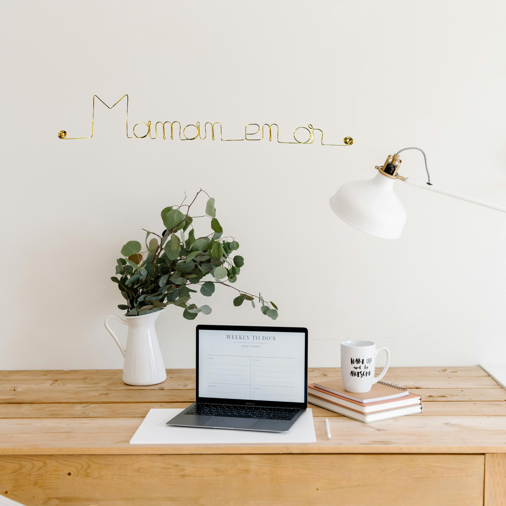 Bijoux de Mur - Wholesale Wall Accent - "Golden Brass Wire Wall Decoration 'Mom in Gold'"1