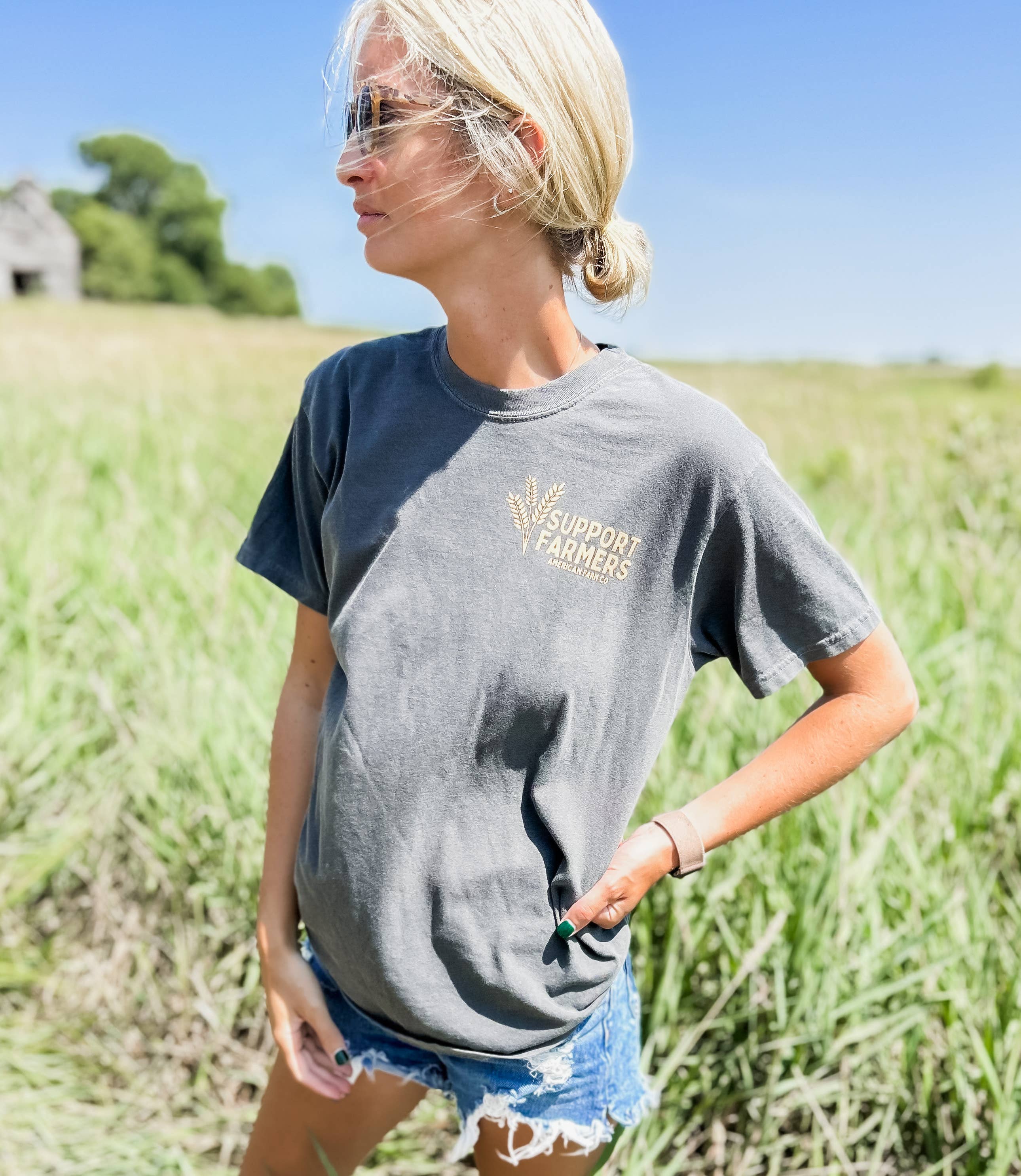 American Farm Company - Wholesale Screen Printed T-Shirt - Women's - Western ‘Support Farmers’ Wheat Unisex Graphic Tee6