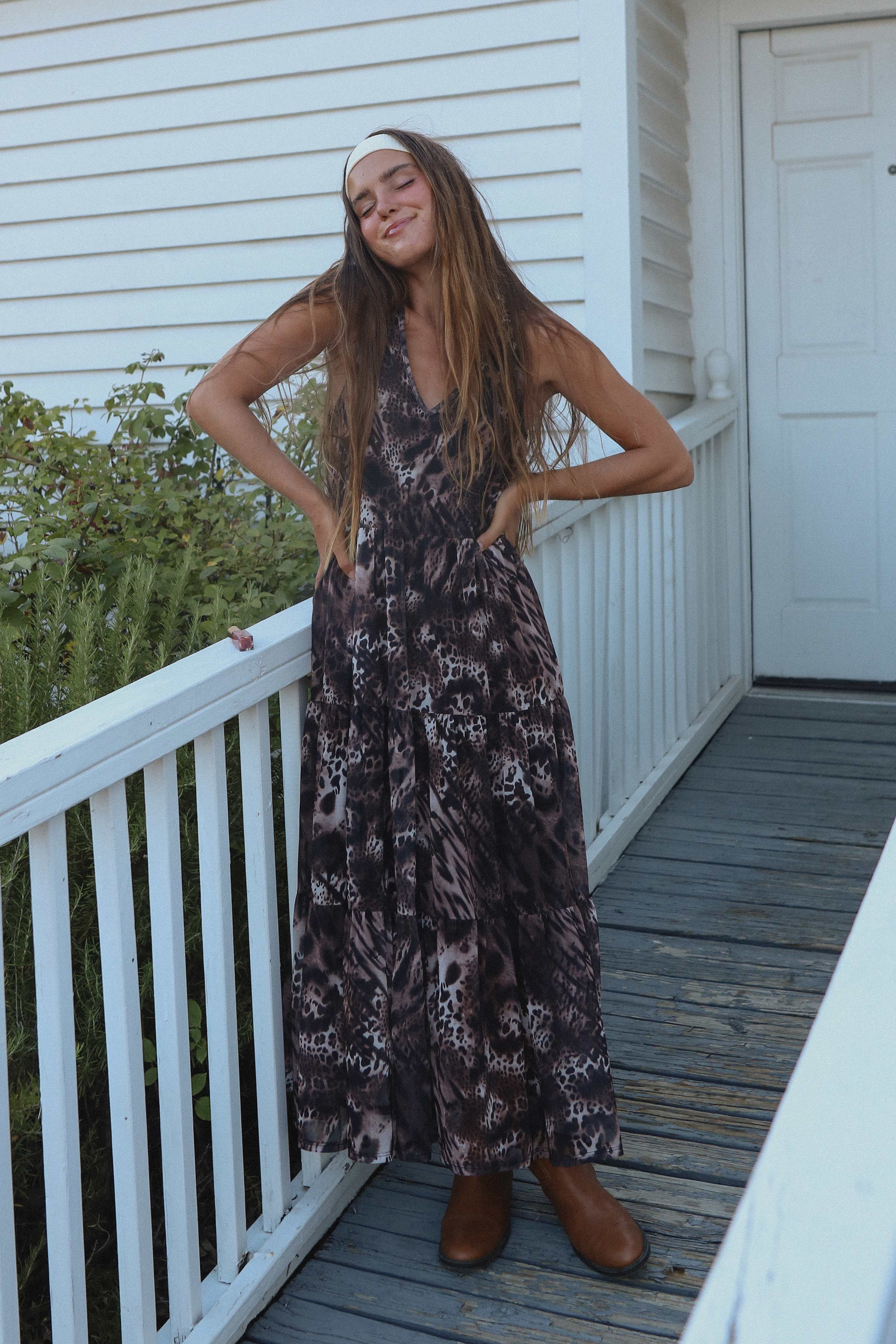 Leopard Brun ISD1099MESH Marina Mesh Dyreprint Kjole for engroshandel på Faire9