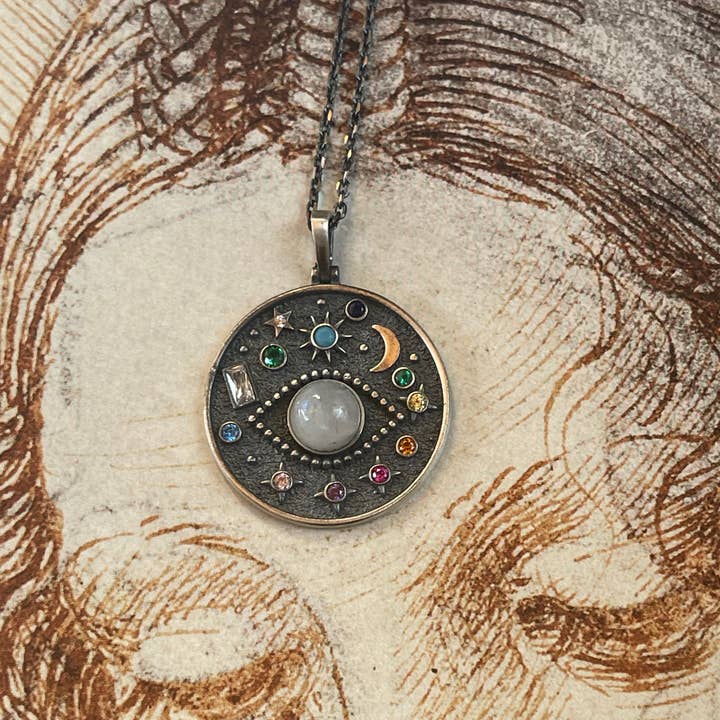 Flesh & Soul LLC - Wholesale Pendant/Charm Necklace - EVIL EYE MOONSTONE Celestial Sterling Silver Necklace