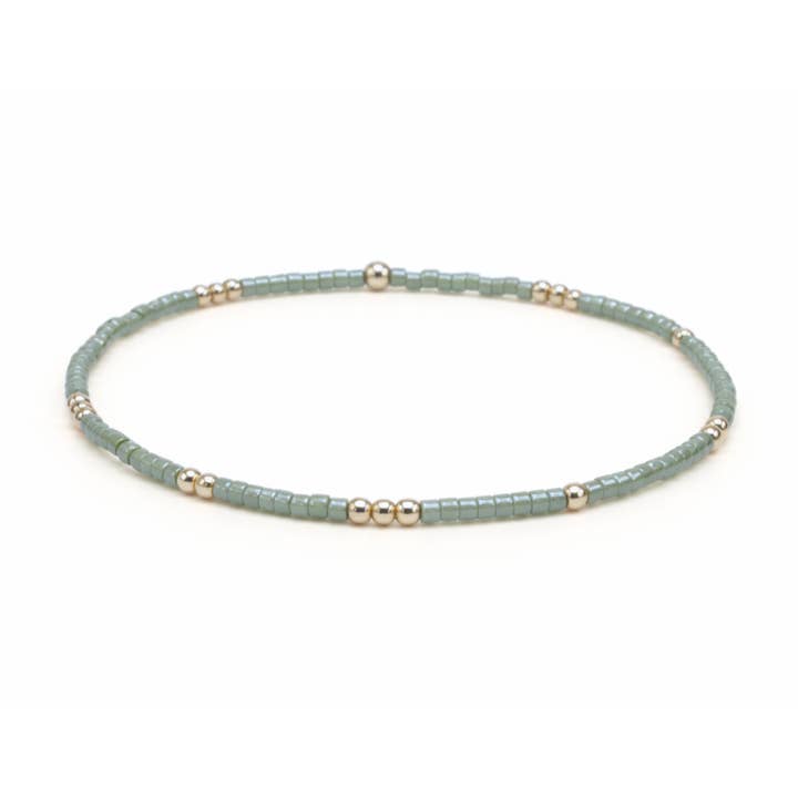 erin gray - Wholesale Beaded Bracelet - 2mm Newport EVERGREEN + Gold Filled Waterproof Bracelet