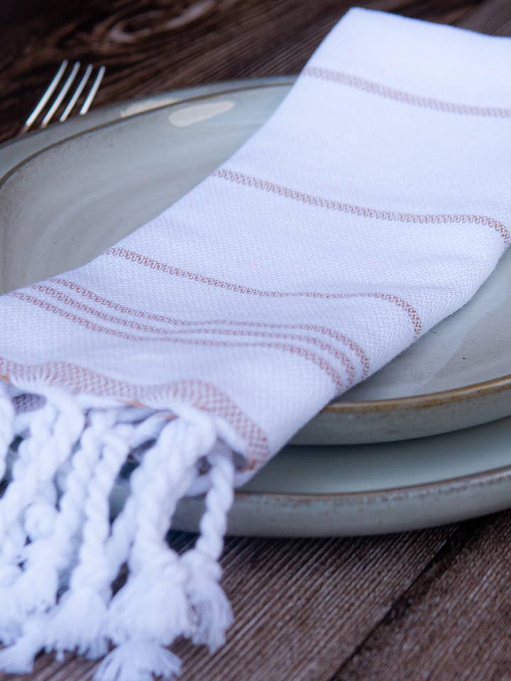 TURKISH COTTON NAPKIN: WHITE + STONE STRIPE for wholesale by THE RILEY/LAND COLLECTION