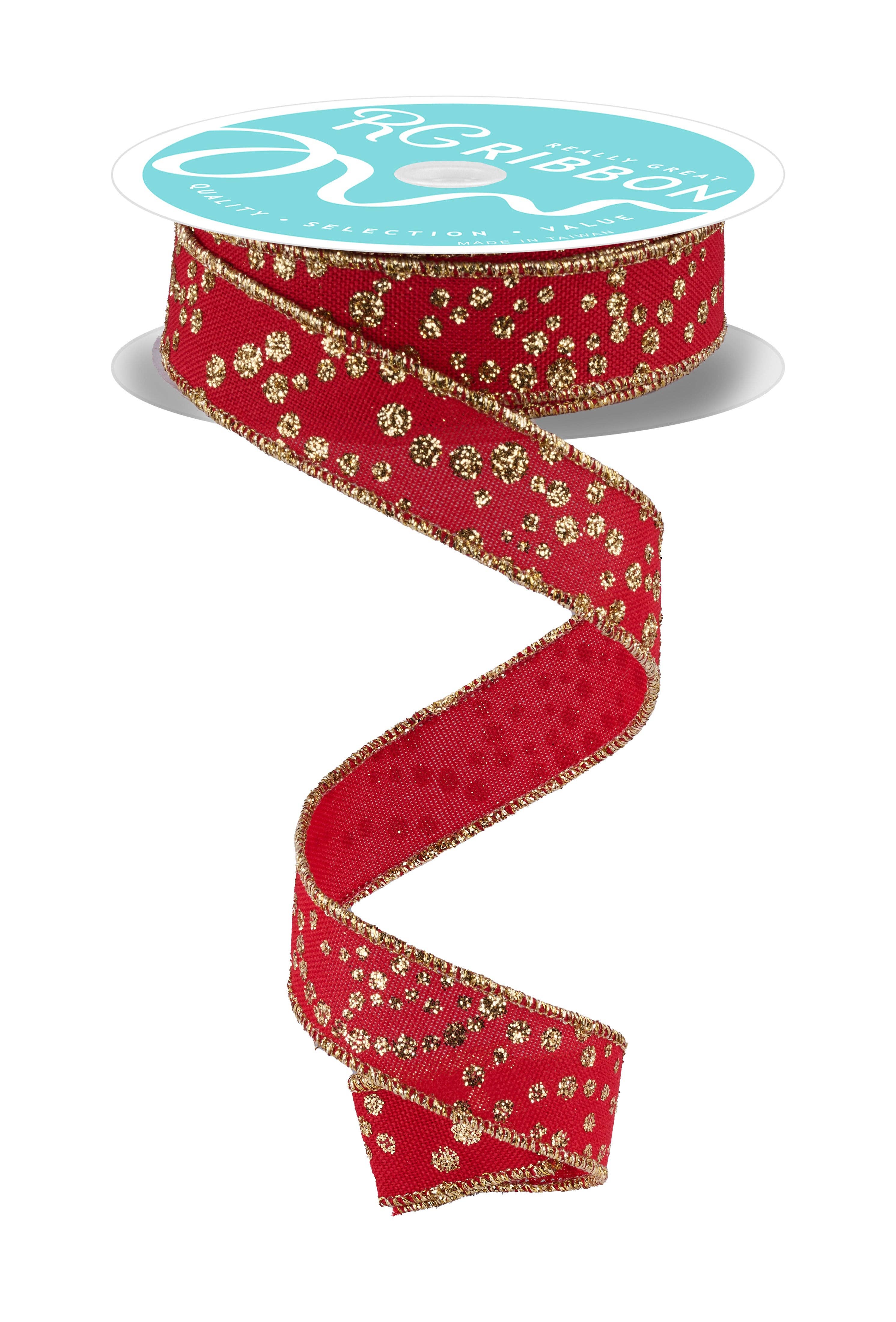 DecoExchange - Wholesale Ribbon - Gift Wrapping - 7/8"X10Yd Mini Glitter Dots Red/Gold RGF771936