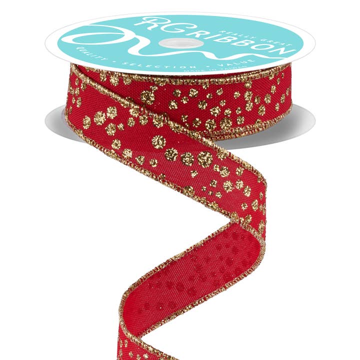 7/8"X10Yd Mini Glitter Dots Red/Gold RGF771936 for wholesale by DecoExchange