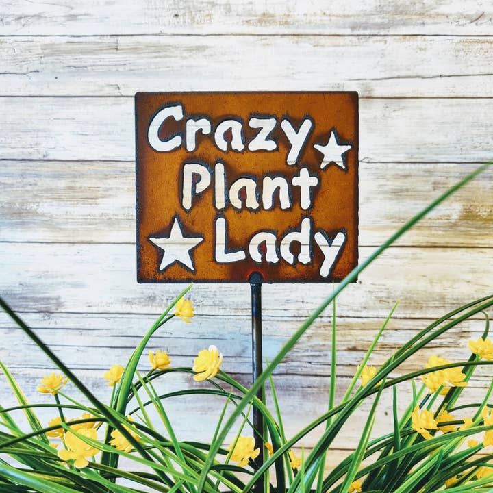 Universal Ironworks USA - Wholesale Garden/Lawn Stake - Crazy Plant Lady Plant Stake Garden Plaque