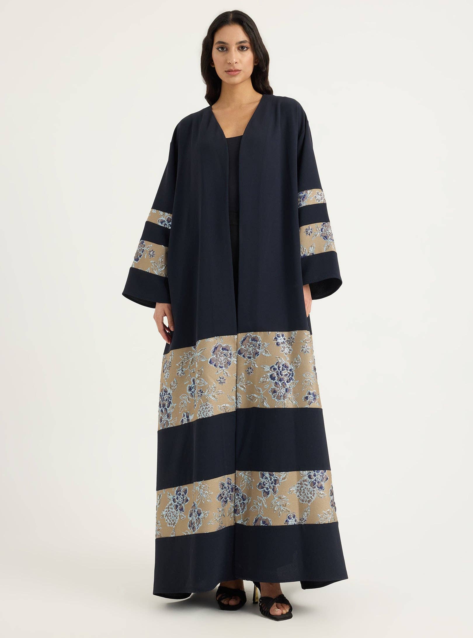 Store WF – wholesale Kaftan – Women's – Navy Flower Detailed Jacquard Abaya5