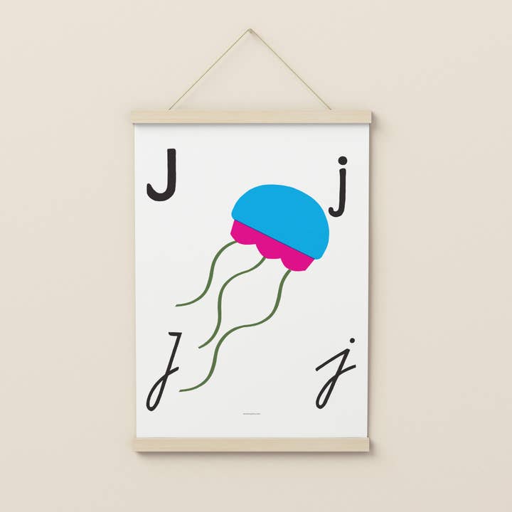 Impression d'art rétro illustrée lettre J pour la vente par Know It All Prints