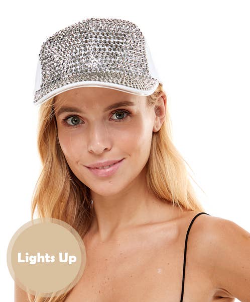 KBW Global Corp. - Wholesale Baseball Cap - Unisex - White Light-Up Rhinestone Baseball Cap0