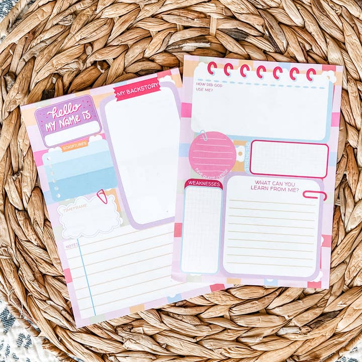 Saving Grace Print Shop - Wholesale Notepad - Bright Bible Character Study Double-Sided 5x7 Notepad2