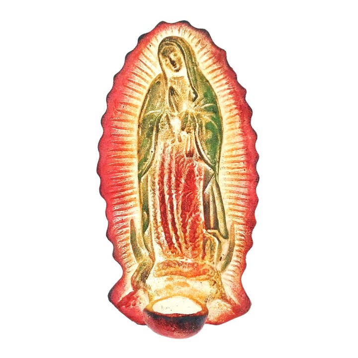 Plaque Guadalupe en argile avec bougeoir attaché pour la vente par Sedona Spirit