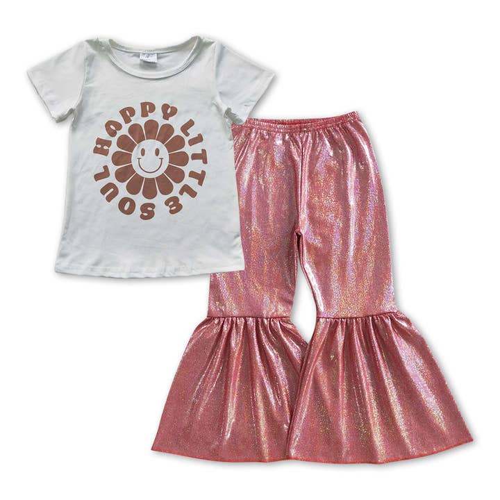 Girls Happy Little Sould Tee Shirts Tops Sparkle Bell Pants for wholesale by Aier Wholesale