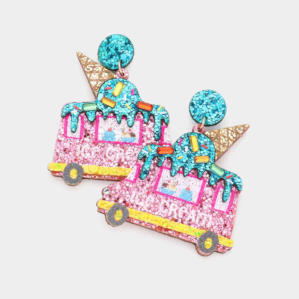 Sensibling Corp. - Wholesale Dangle Earrings - Glittered Ice Cream Truck Dangle Earrings
0
