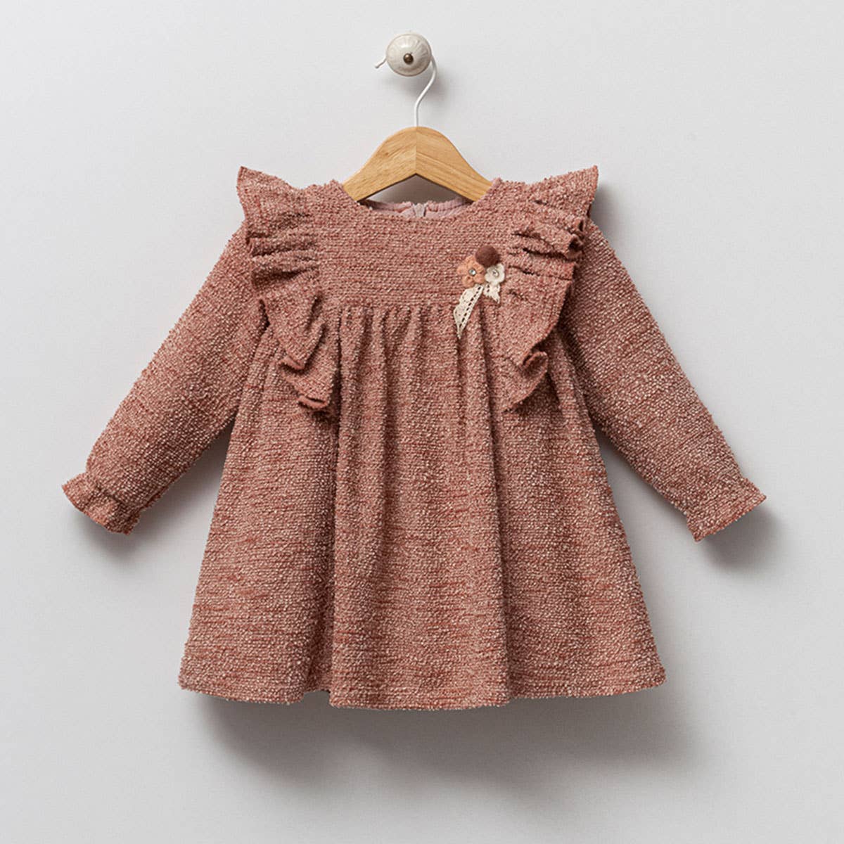 Omnis Pura - Vendita all'ingrosso Vestito - Neonati - Vestito con Volant per Bambina con Dettaglio di Fiore | 6-9-12-18 Mesi3