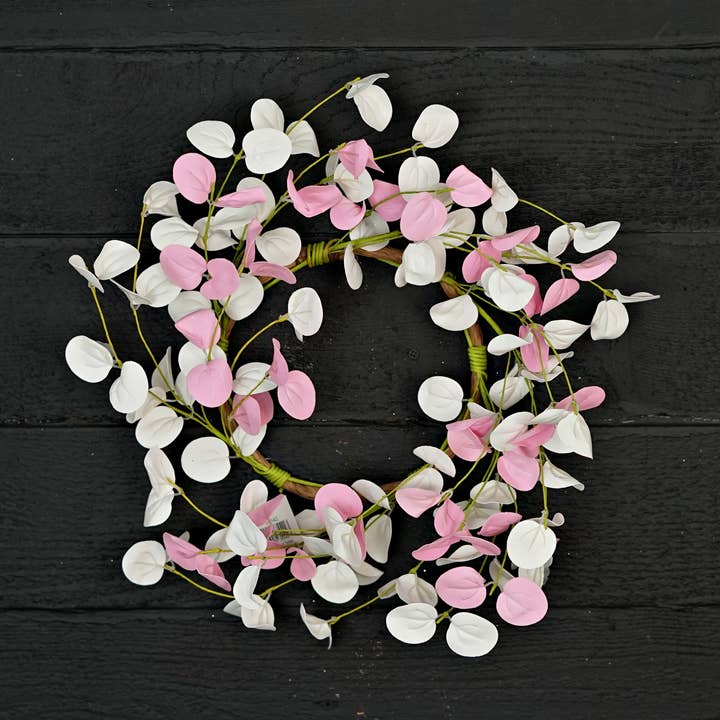 35542- 16in(6.5)Wreath-Pink White Silver Dollars with Twigs for wholesale by Impressive Enterprises, Inc.