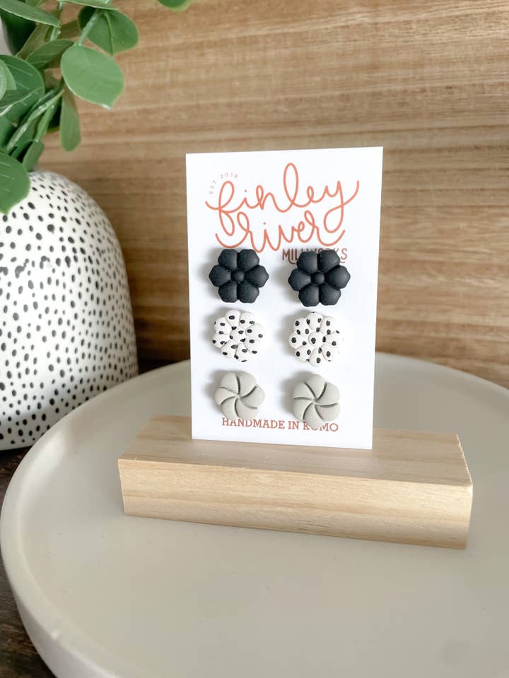 Flower Triple Pack | Neutrals | Clay Earrings for wholesale by Finley River | Trendy Polymer Clay Earrings | Hypoallergenic