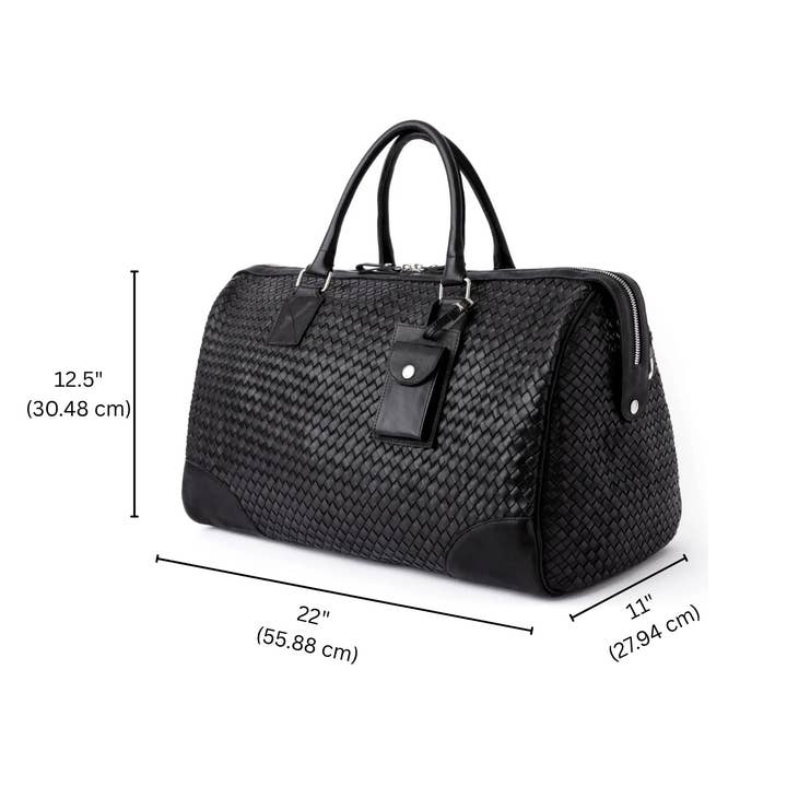 Hides - Wholesale Weekender Bag - Women's - Woven Leather Duffle - Black with Detachable Shoulder Strap16