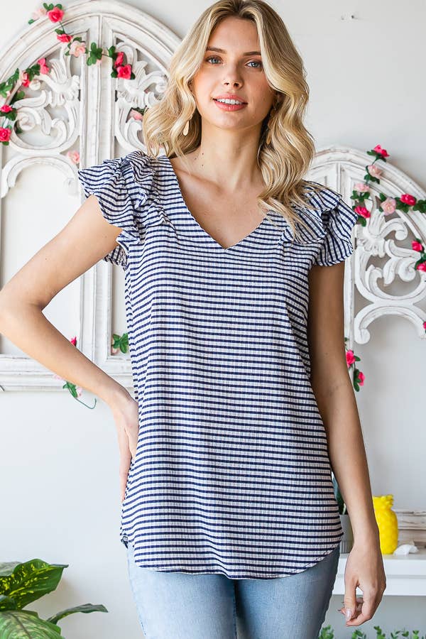 7th Ray - Wholesale Blouse - Women's - Gingham Print V-Neck Women's Blouse with Ruffle Detail T51147