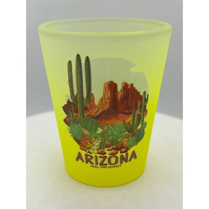 7 Star - Wholesale Shot Glass - "Arizona" Scenic Colorful Frosted Shot Glass 2 oz Mix Colors