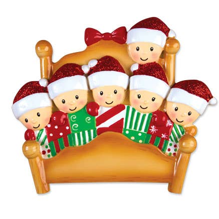 PolarX Ornaments - Wholesale Ornament - Bed Family of 6 Personalized Ornament