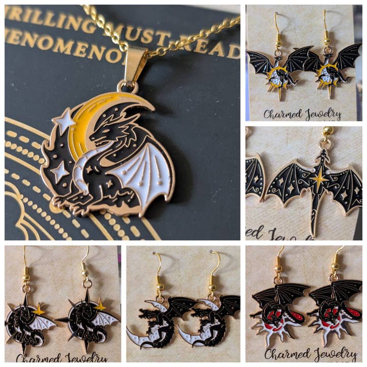Fantasy Dragon Earrings, Necklaces and Zipper Pulls for wholesale by Con-Quest Crafts