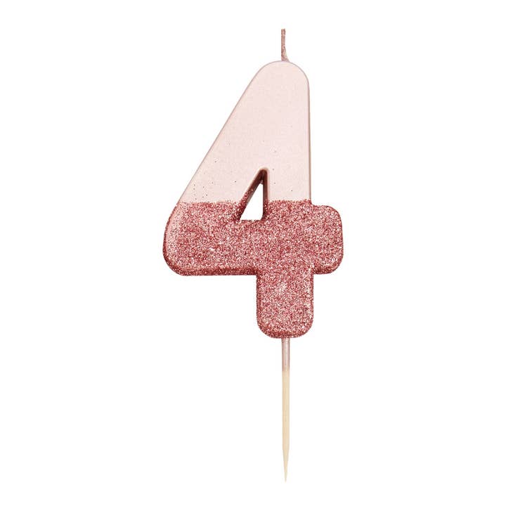 Talking Tables USA - Wholesale Cake Candle - Rose Gold Glitter Birthday Number Candles | 0-9 | Single |4
