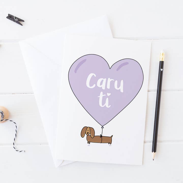 Love card 'Caru Ti '- teckel pour la vente par Draenog