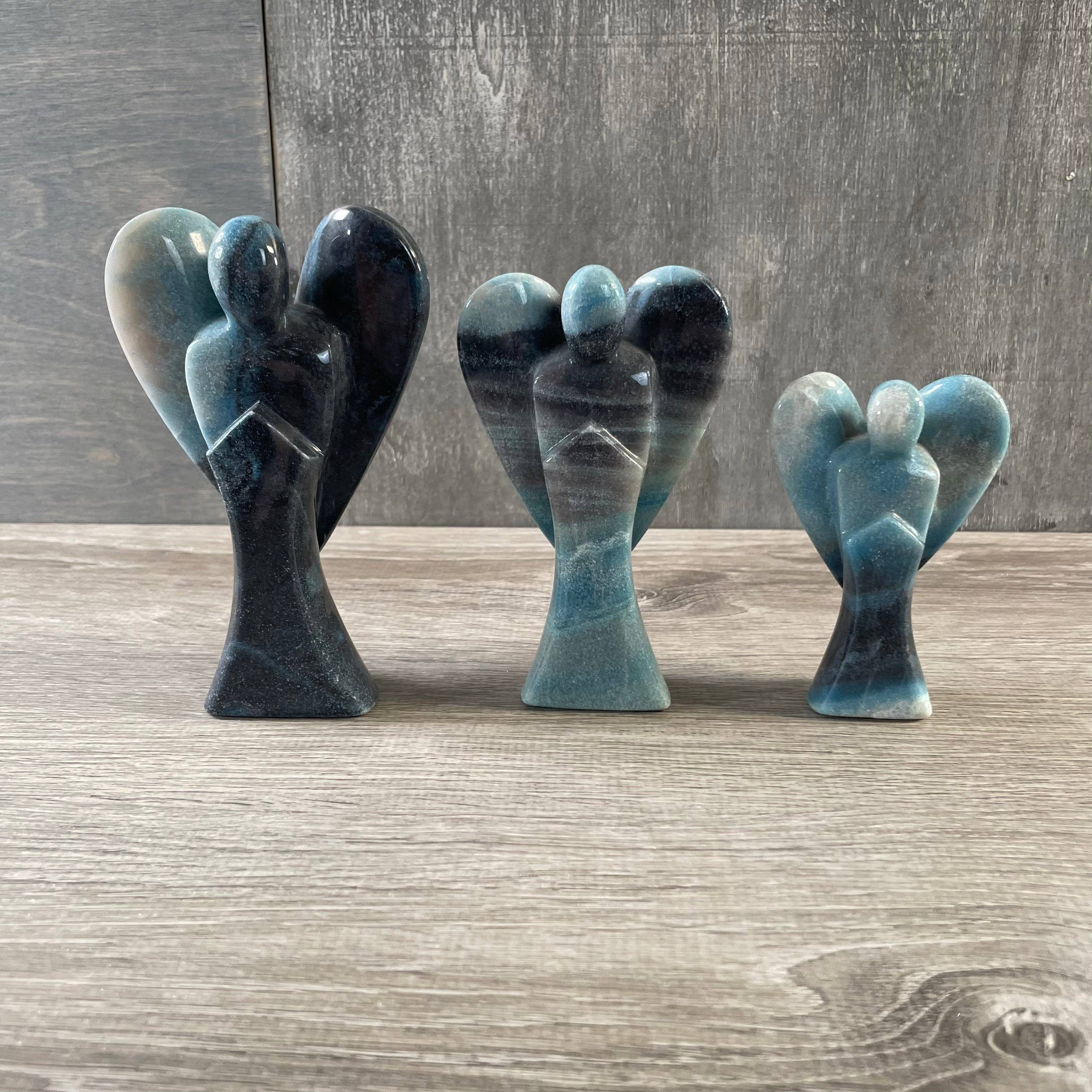 Keystone Crystals - Vente Pierre et cristal de spiritualité - Lot de 3 grandes figurines d'anges en pierres précieuses sculptées22