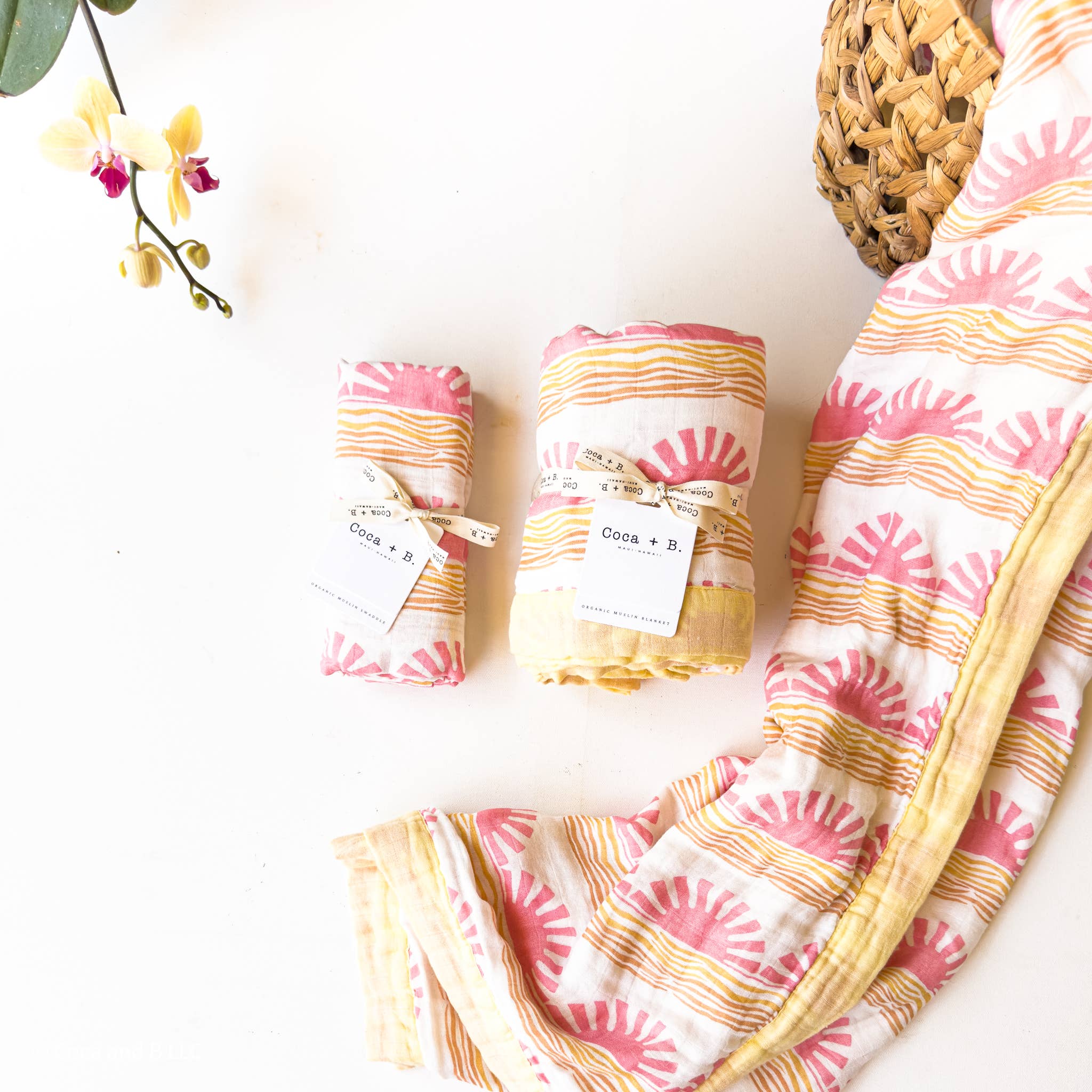 Coca + B.™ - Wholesale Milestone Blanket - Kids & Baby - Organic Pink Sun + Wave Baby Swaddle | Coastal Nursery Decor10
