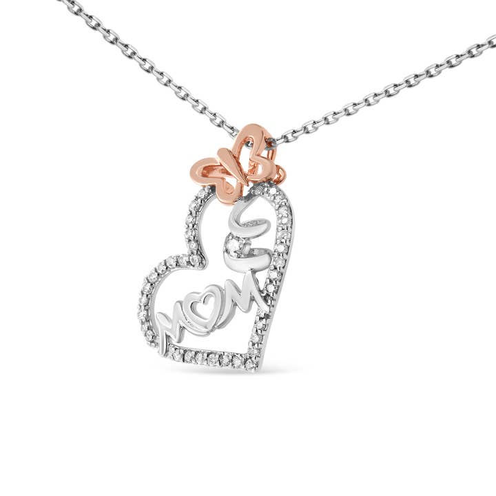 Infinite Jewels - Wholesale Pendant/Charm Necklace - Two Tone Sterling Silver 1/5 Carat Diamond Pendant Necklace