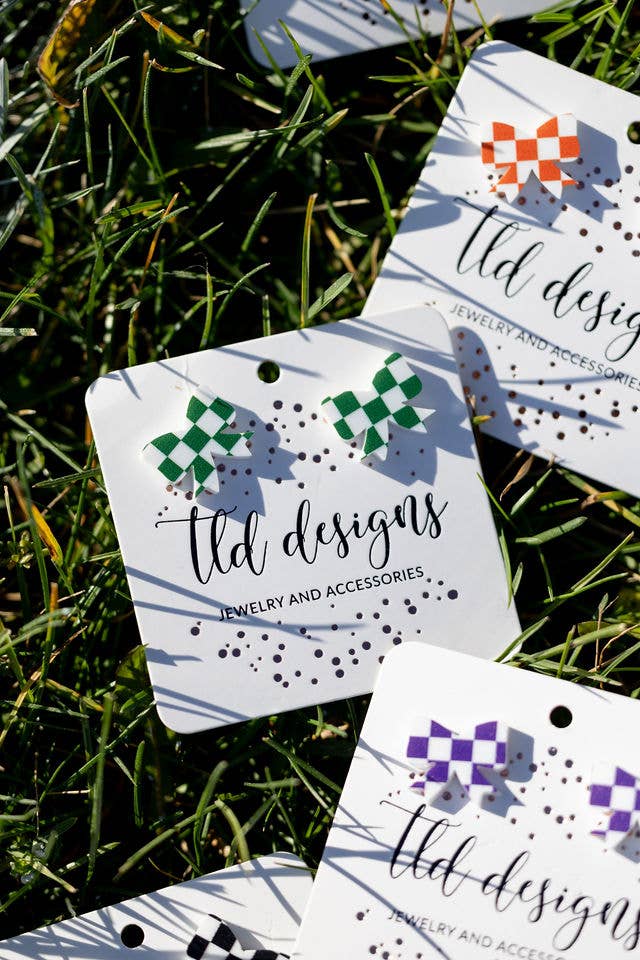 TLD Designs - Wholesale Stud/Post Earrings - Game Day Checkered bows1
