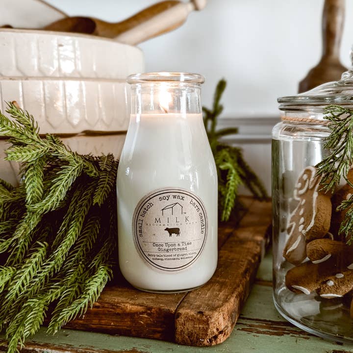 Milk Reclamation Barn - Wholesale Jar/filled candle - Milk Bottle Candle Once Upon a Time Gingerbread4