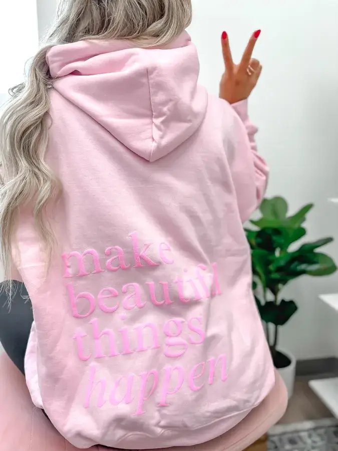 birdie - Venta al por mayor Sudadera con capucha - Mujer - Sudadera rosa con capucha 'Make Beautiful Things Happen'2