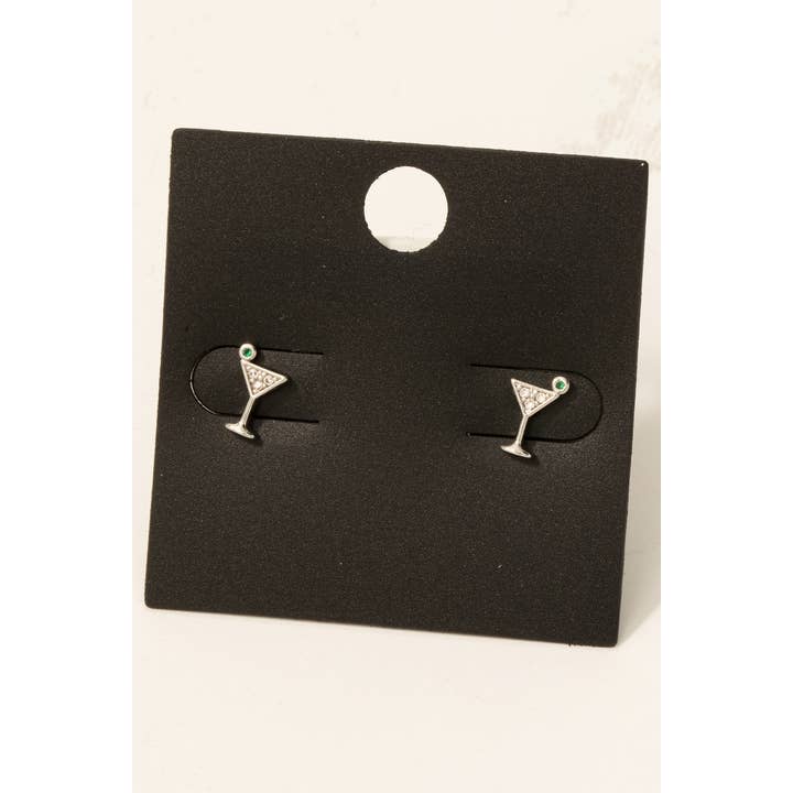Fame Accessories - Wholesale Stud/Post Earrings - Gold Dipped Cz Pave Martini Glass Stud Earrings