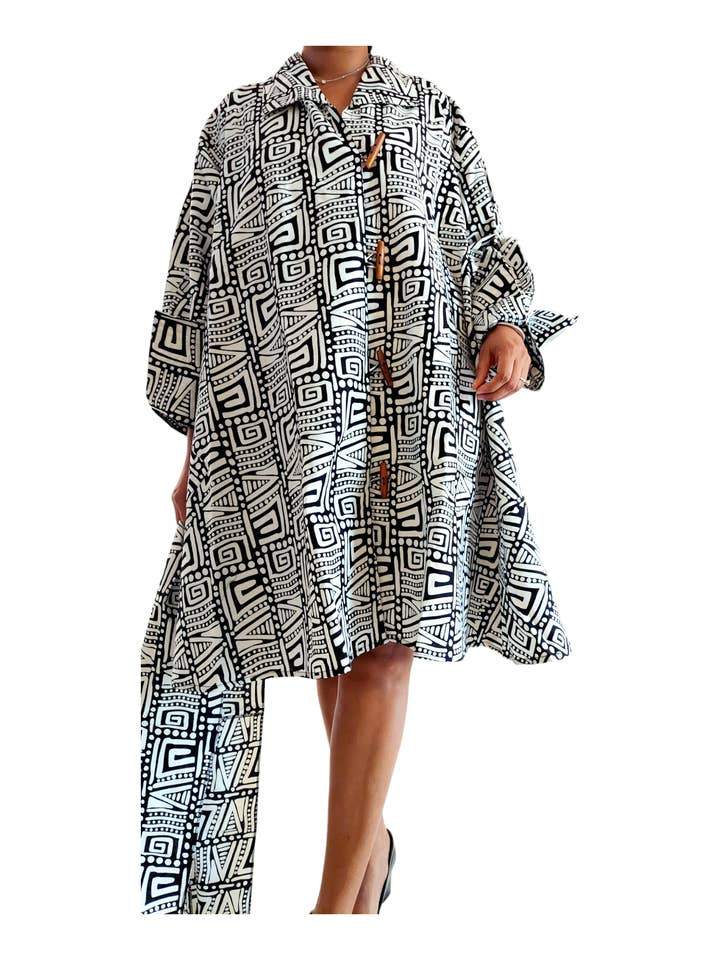 India Batik - Wholesale Dress - Women's - Cotton Swing Dress / Blouse- Geometric Pattern 2435