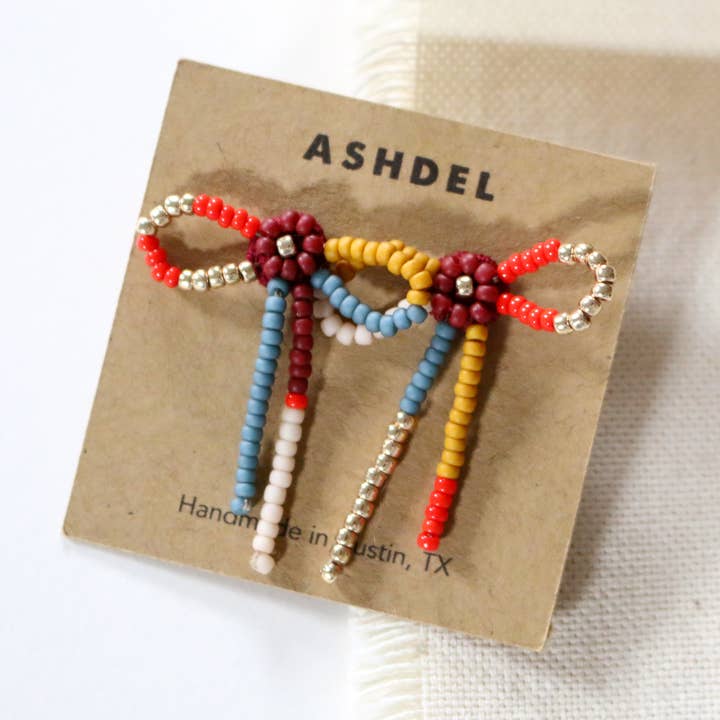 Vintage Beaded Bow Stud Earrings, Color Block Design for wholesale by ashdel