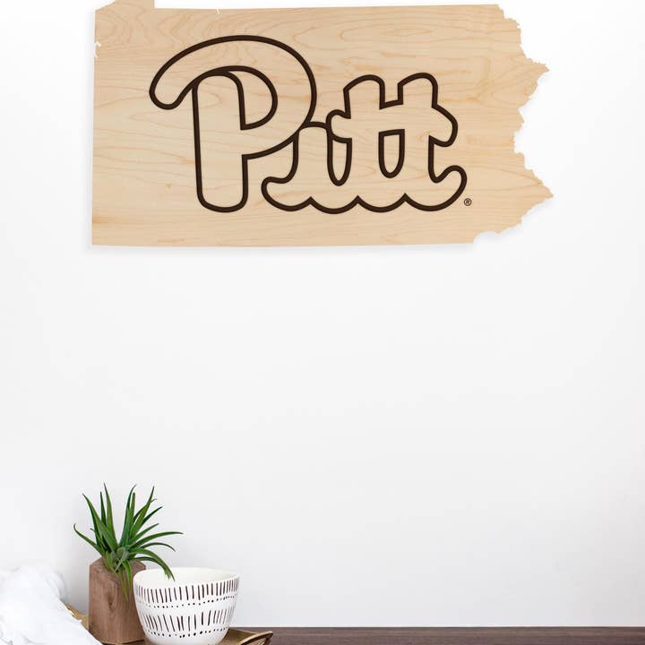 LazerEdge - Wholesale Wall Accent - University of Pittsburgh Pitt Script on State Wall Hanging – Crafted from Cherry and Maple Wood - Pitt Panthers3