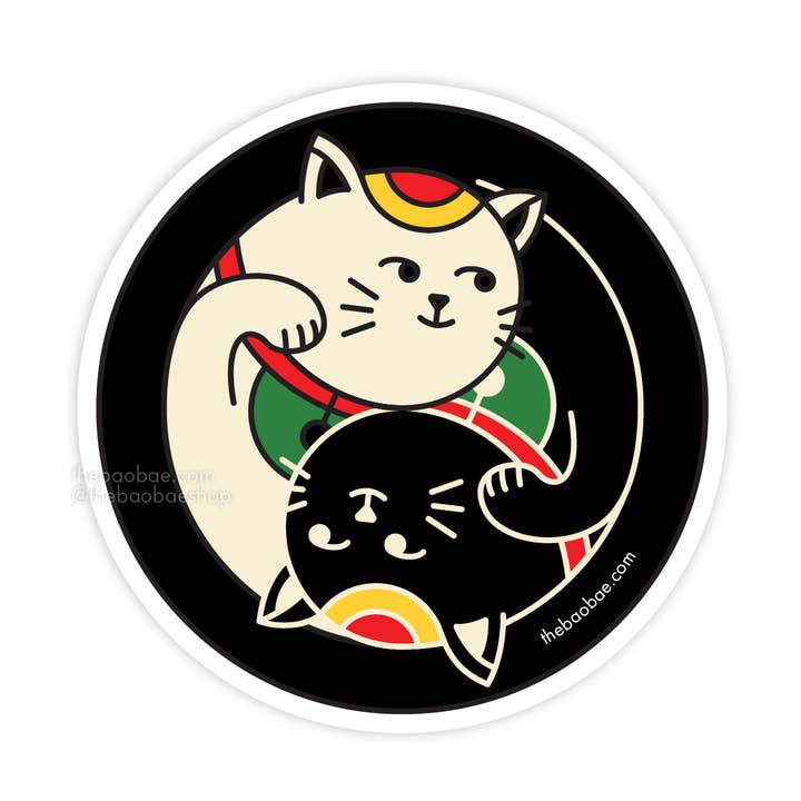 Yin Yang Cat Sticker for wholesale by The Bao Bae