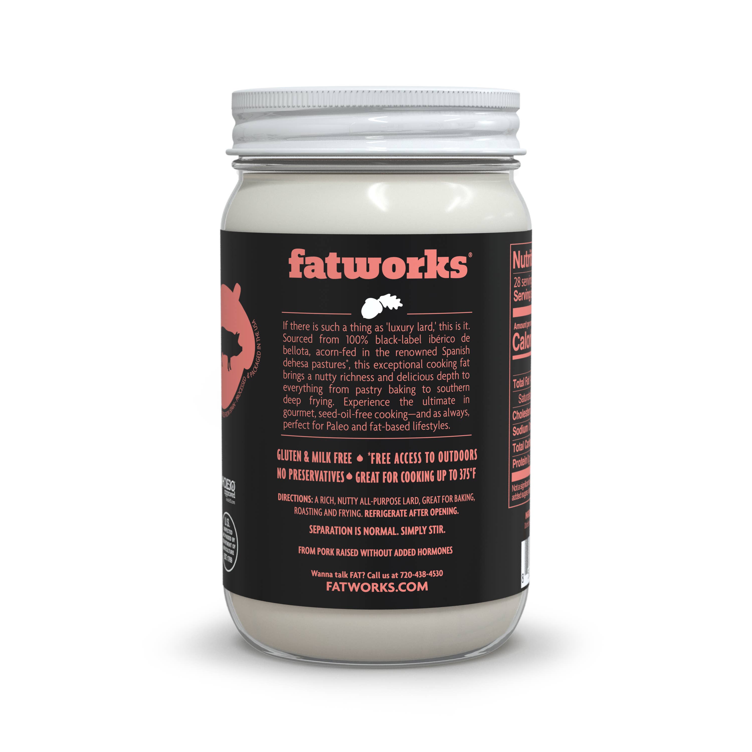 Fatworks - Vente Huile de cuisson - Lard Ibérique Espagnol Élevé en Pâturage 14 oz (NOUVEAU !1