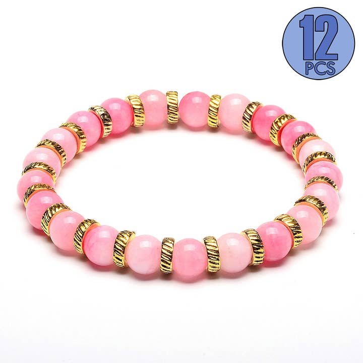 DOZEN DEAL Rosa Jade Stone Stretch Armband för wholesale av West Coast Jewelry