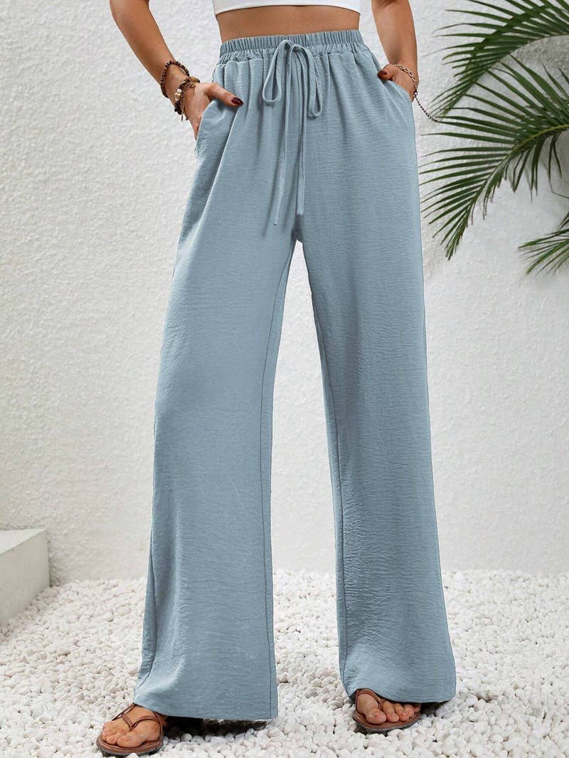FULL TIME PURCHASE - Vente Pantalon – femme - Pantalon décontracté polyvalent uni à jambes larges et longueur au sol7