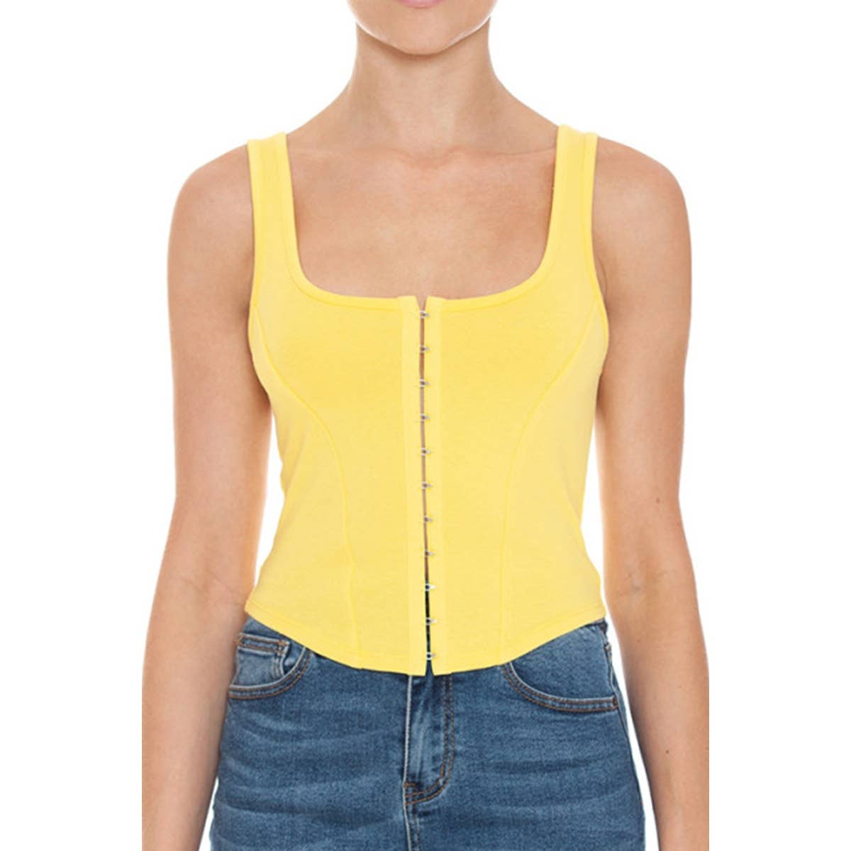 Timeless – wholesale Tank top – Women′s – SCOOP NECK HOOK AND EYE TRIMMED BUSTIER TANK TOP7
