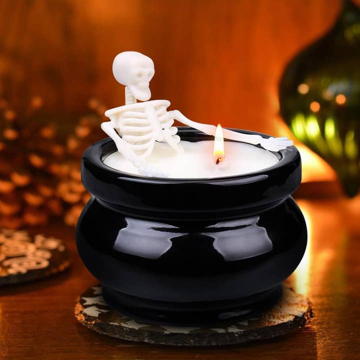 The Wine Savant / Khen Glassware - Wholesale Jar/Filled Candle - Halloween Decoration Skeleton Skull Candle