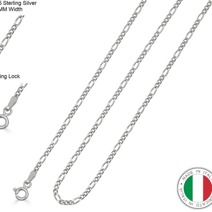 .925 massivt sterlingsilver italiensk Figaro Link 2,2 mm kedjehalsband, 16 ”-30'' män kvinnor unisex tonåringar silver Figaro länkkedjehalsband för wholesale av Vesa Jewels