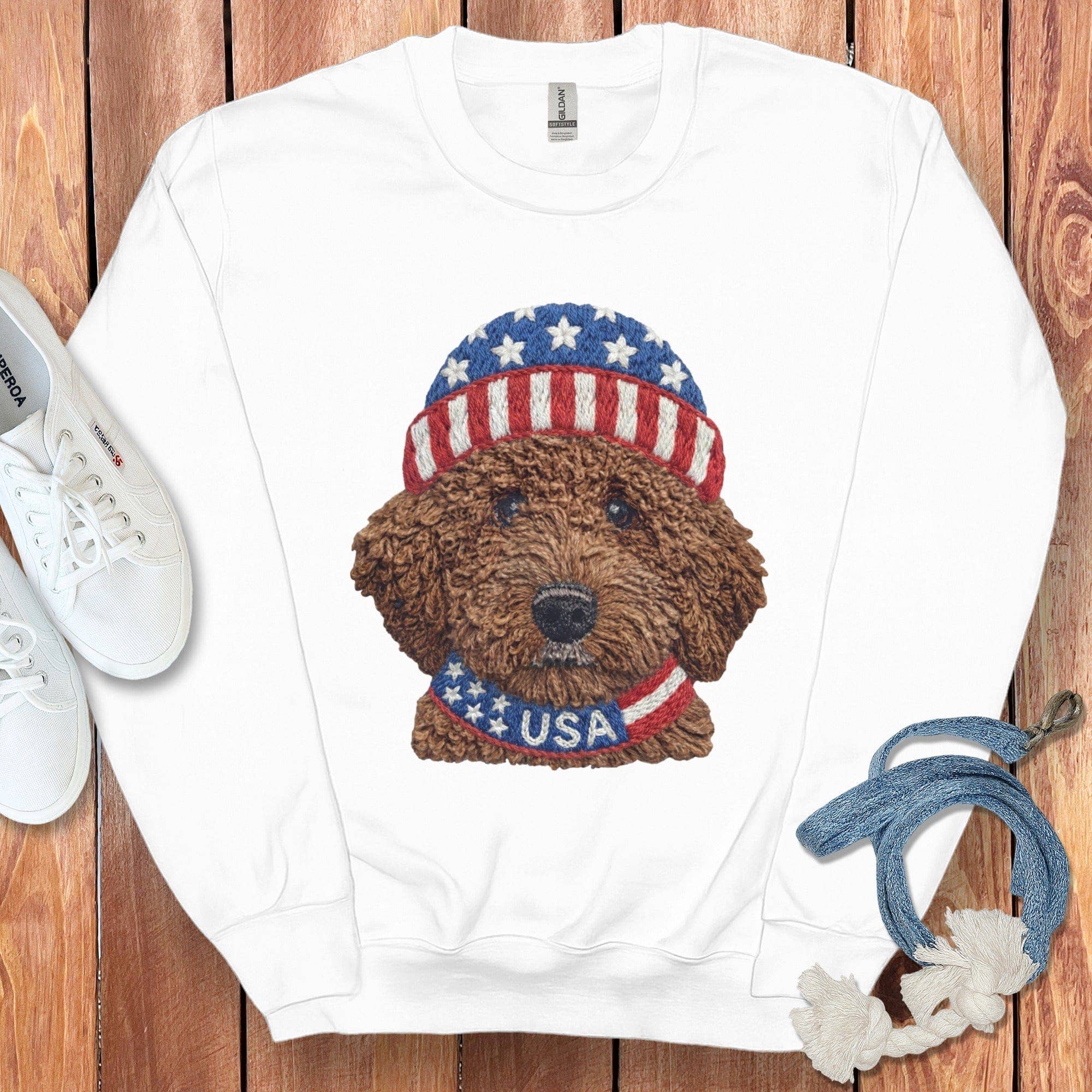 Puppy Jo - Wholesale Graphic Sweatshirt - Unisex - Patriotic Chocolate Doodle Sweatshirt3